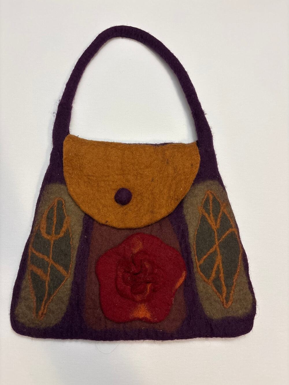 Rising Tide 100% Felted Wool Purse Shoulder Bag Boho Nepal Purple/Brown